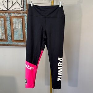 Zumba Fitness Black & Hot Pink Logo Performance Leggings EUC L